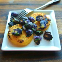 Purple Brussels Sprouts with Polenta
