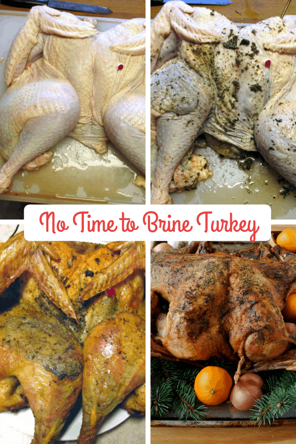 A collage of the steps of preparing to cook a turkey.