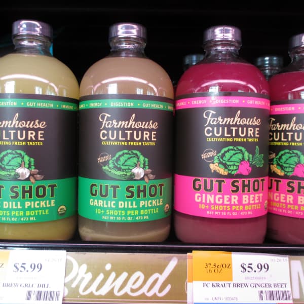 Farmhouse Gut Shots on shelf at Whole Foods Market