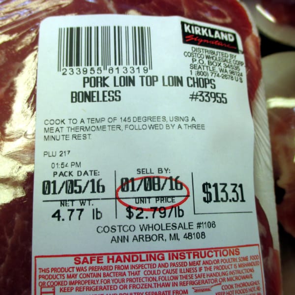 Kirkland brand Pork Loin top Loin Chops that are boneless with the price of $2.79/lb on the label