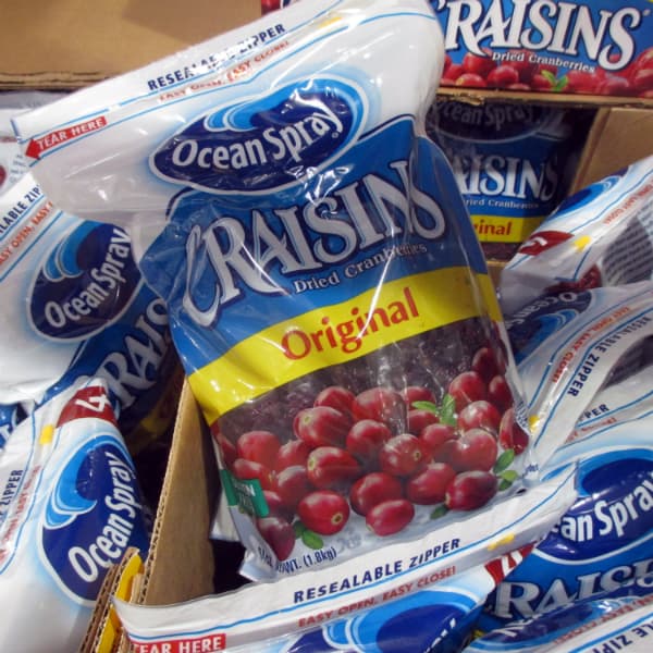 Bags of Ocean spray Craisins on display