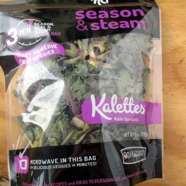 Kalettes in a microwavable bags that is see through.