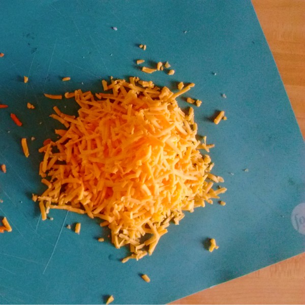 Grated cheddar cheese ready for flavors to be added. 