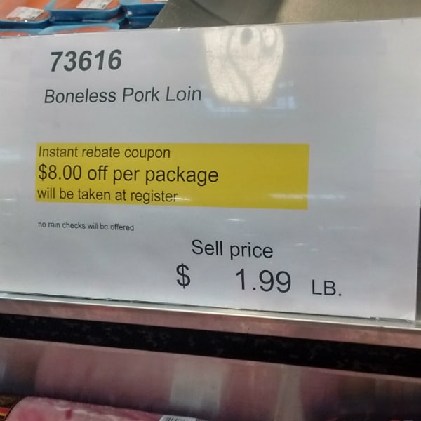$8.00 per package of boneless pork loin