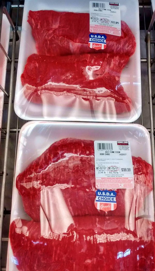 Flank steak packages at the store