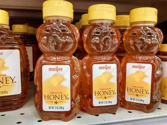 Meijer brand pure clover honey at the store.