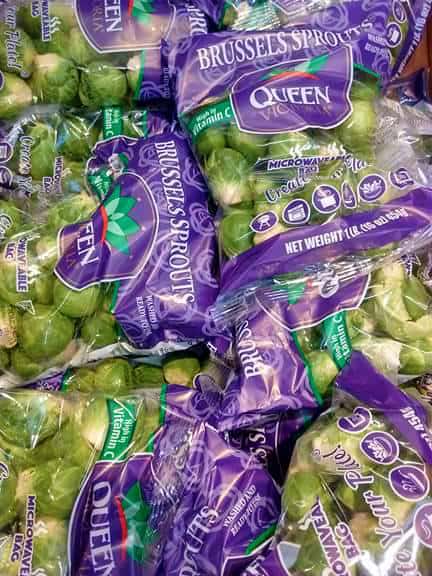 Bags of Brussels sprouts at ALDI