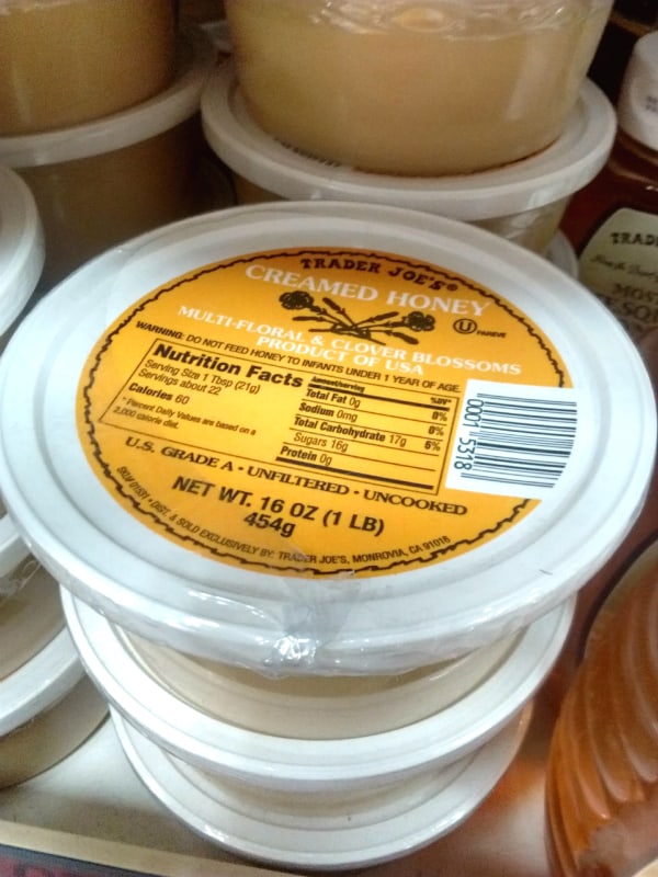 1 pound container of Trader Joe's creamed honey at the store