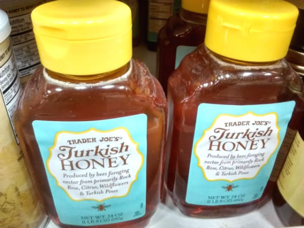 Bottles of Trader Joe's Turkish Honey at the store.