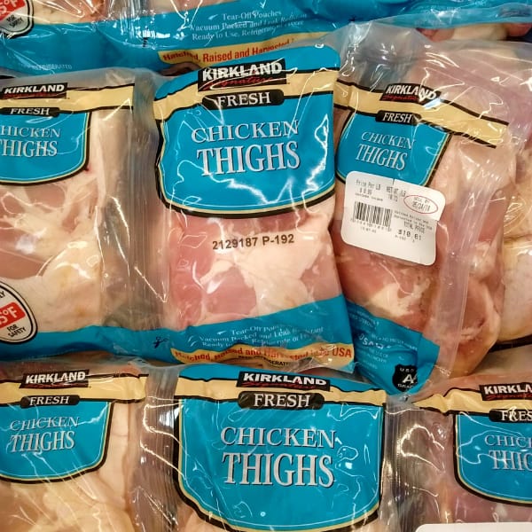 Kirkland Chicken Thighs in the packaging at Costco