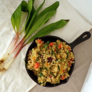 Toasted Quinoa with Wild Ramp Leeks and Diced carrots recipe