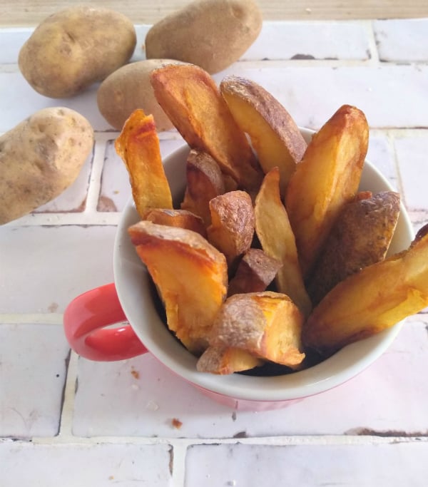 Alton Brown's Baked Potatoes Fries in a red mug.