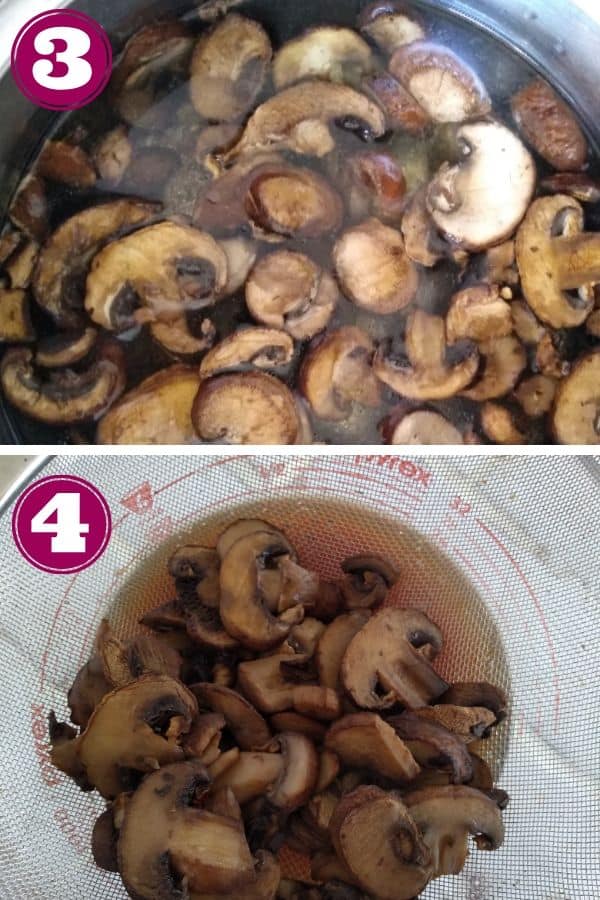 Boil and strain the mushrooms for the mushroom broth