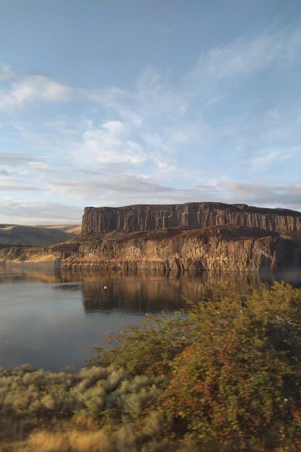 Aboard the train looking at Columbia River dividing Washington and Oregon