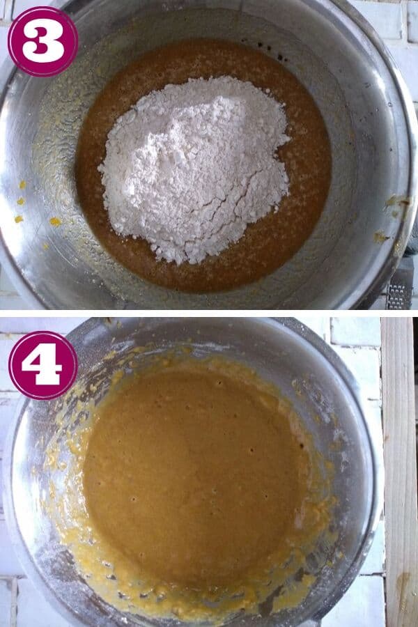 Steps 3 and 4 show what it looks like when you mix in the flour