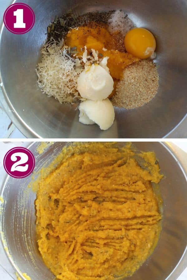 Mixing together the ingredients for the pumpkin filling