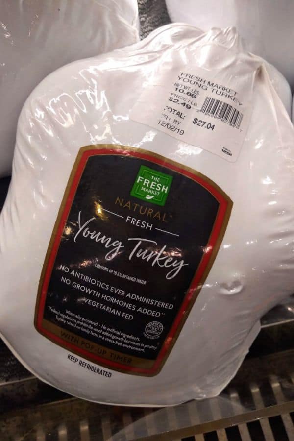 Fresh Market Fresh turkey in white packaging.
