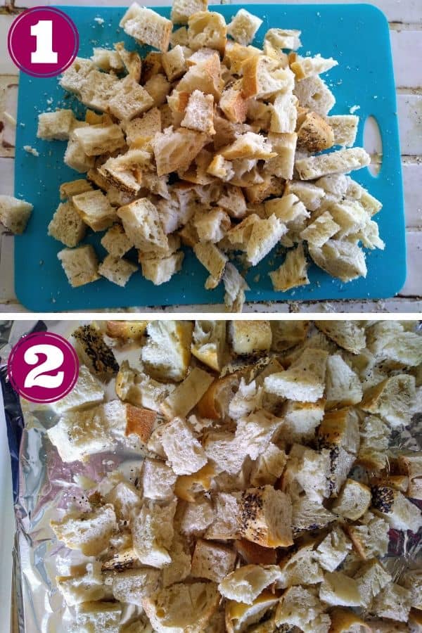 Cubing and drying bread for stuffing