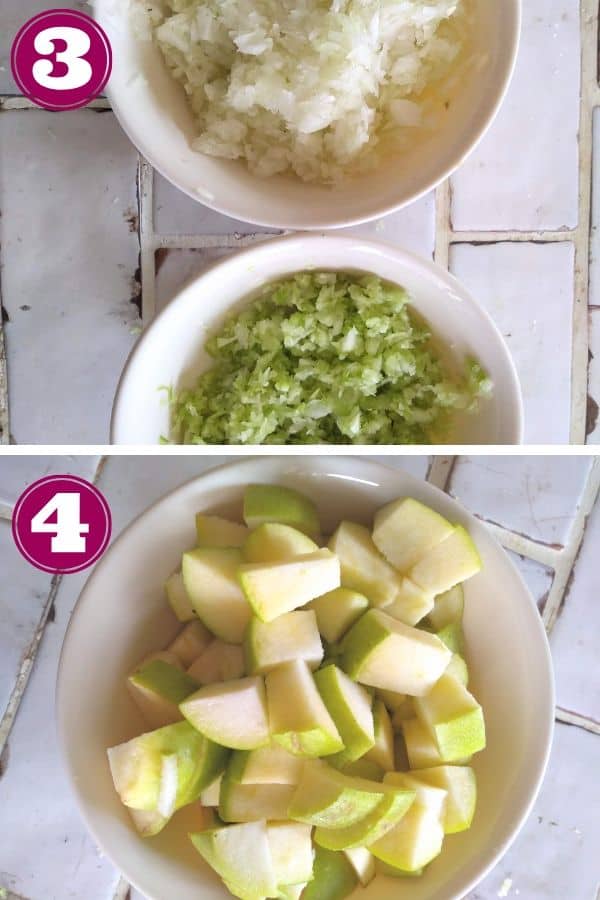 Chopped celery, onions, and apples