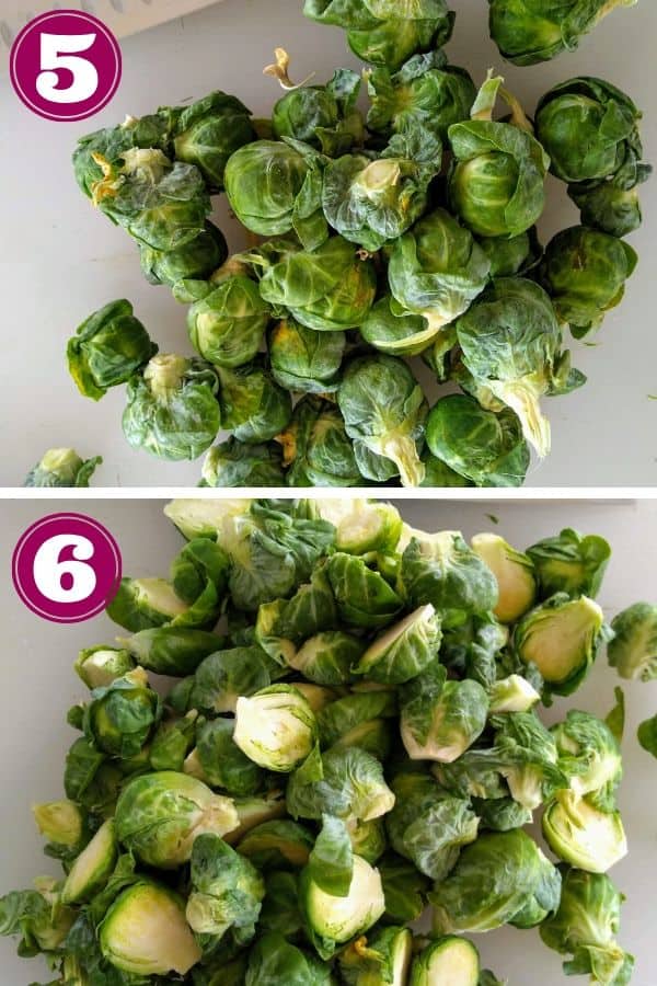 Trimmed and halved Brussels sprouts