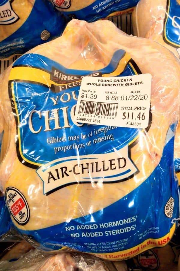 Kirkland Air Chilled Whole Chicken in packaging