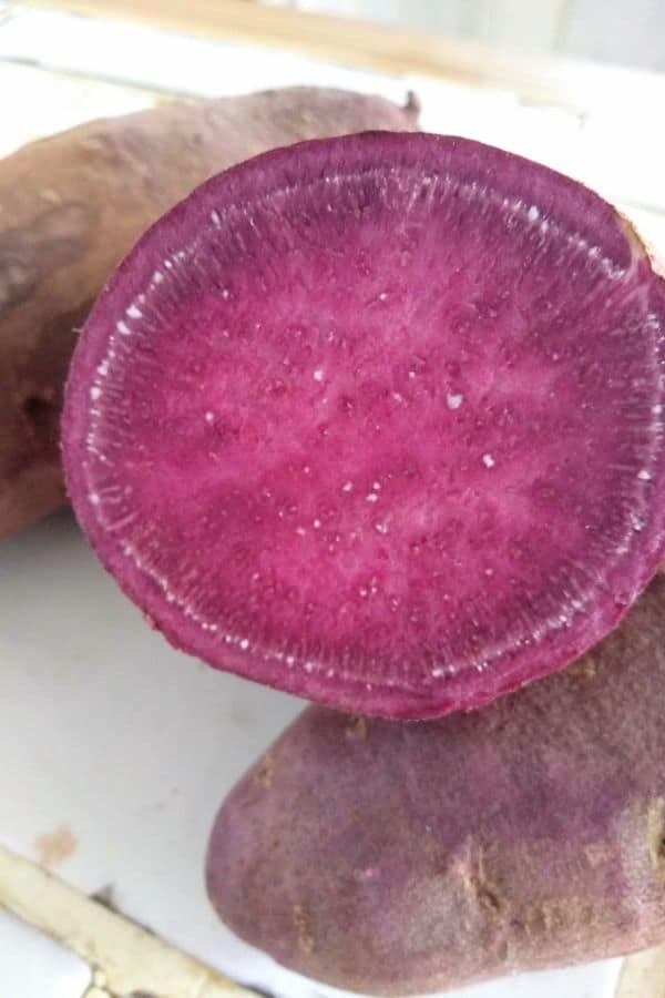 Cut open purple sweet potato