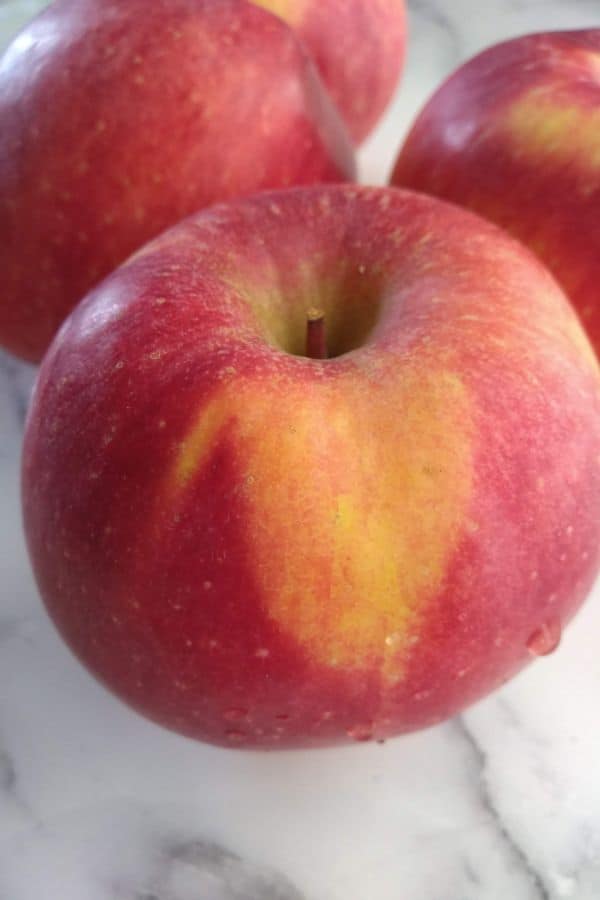 Wild Twist apples with a leaf impression in the skin