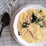 Leftover turkey is mixed into a soup with orzo and spinach.