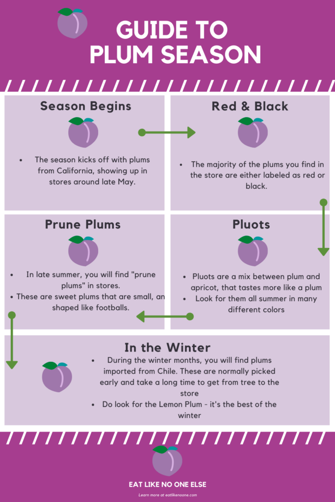 An infographic displaying informtion bout the plum season from the beginning to the end of the season.