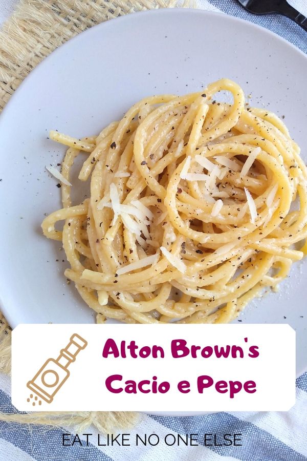 Alton Brown's Cacio e Pepe recipe made on a flat with a towel underneath