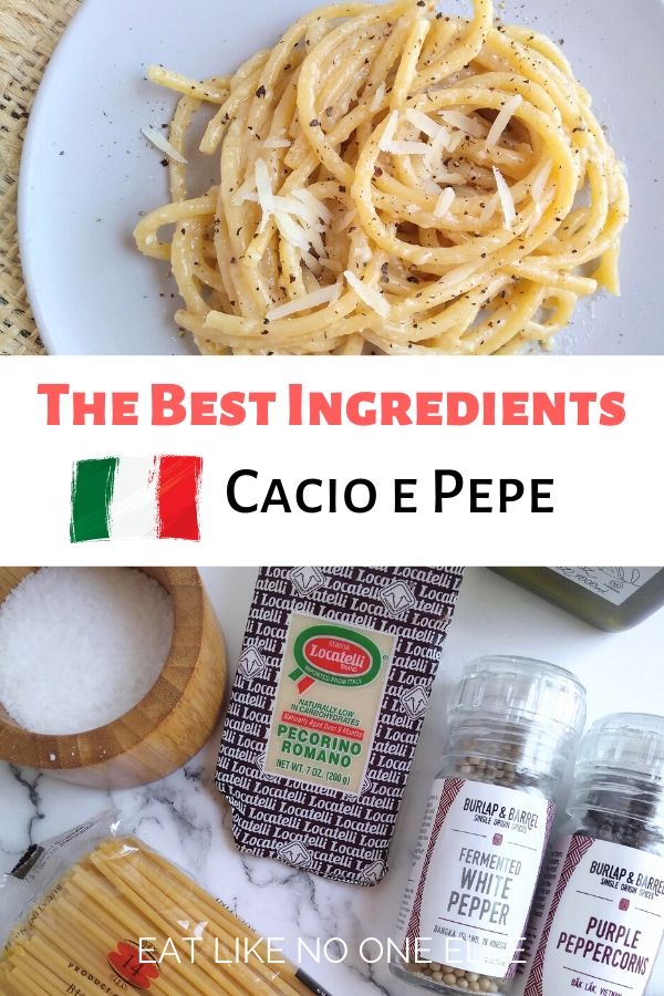 The words "the Best Ingredients - Cacio e Pepe" are in the middle with the pasta dish on top and the ingredients underneath