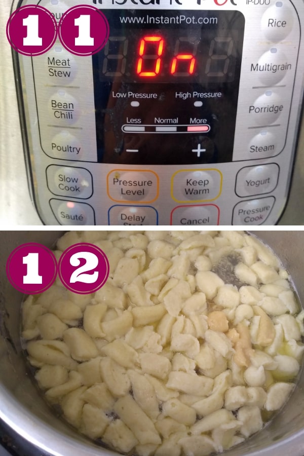 Step 11 - set the Instant Pot to saute mode
Step 12 - cook the dumplings in the simmer broth