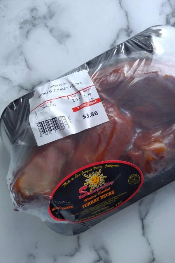 Stater Bros Smoked Turkey Necks in package. They cost $2.99 per pound.