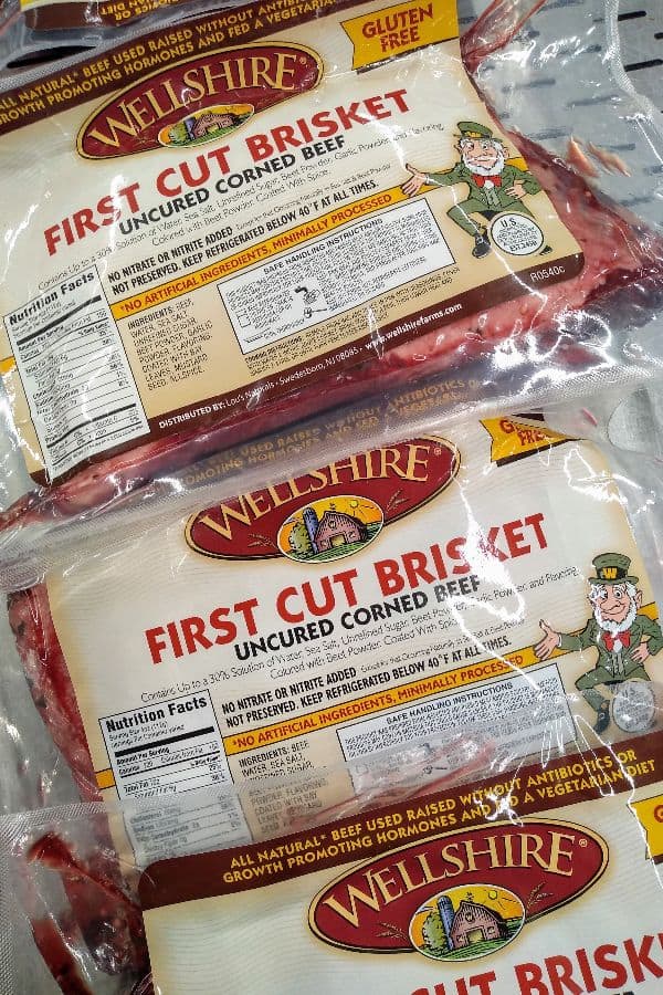 Wellshire First Cut Brisket Uncured Corned Beef in it's packaging at the store.