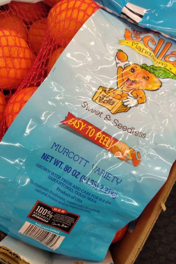 A bag of Bella mandarins that say they are the Murcott variety right on the packaging.