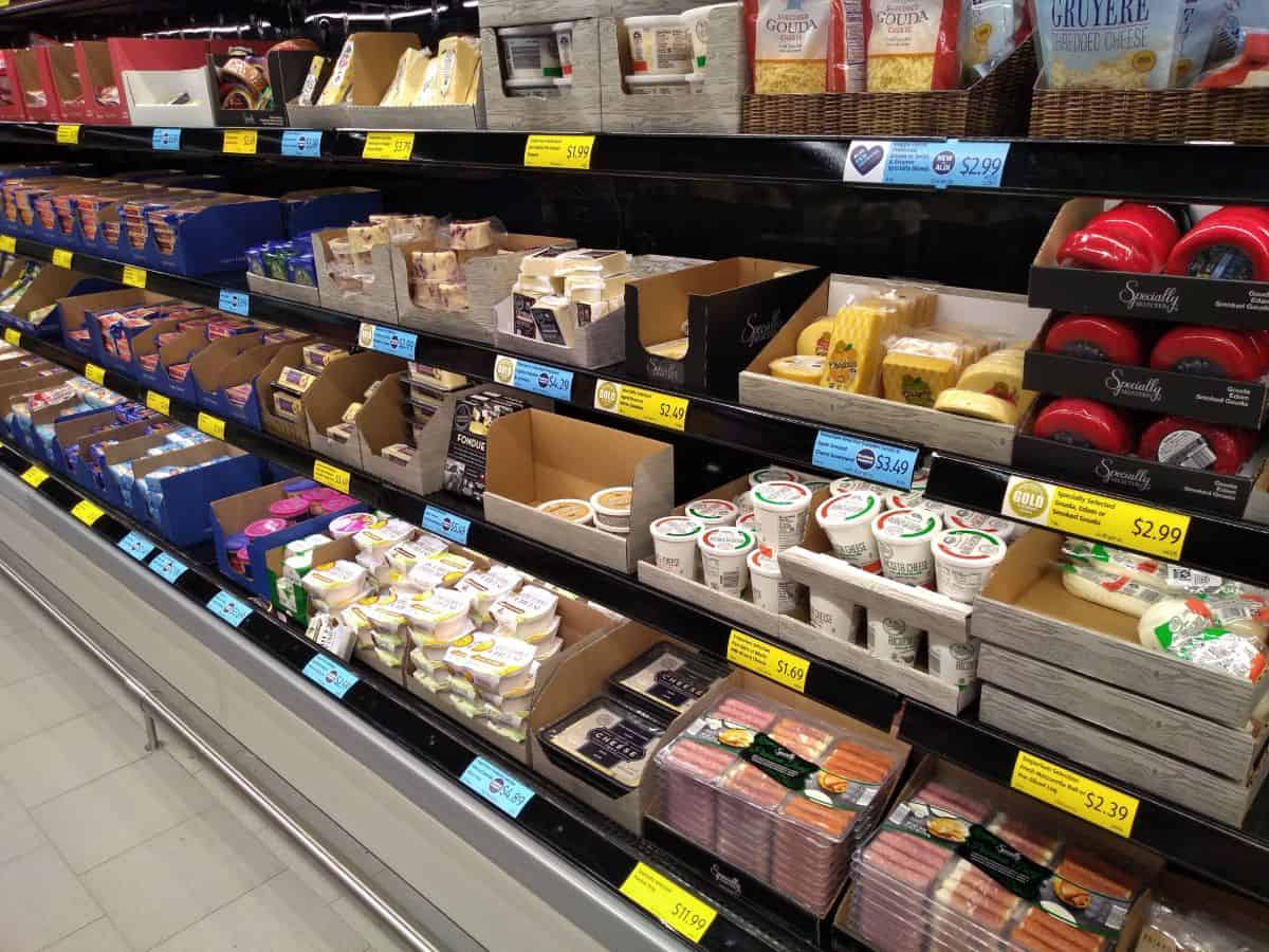 Display of cheese at an ALDI store