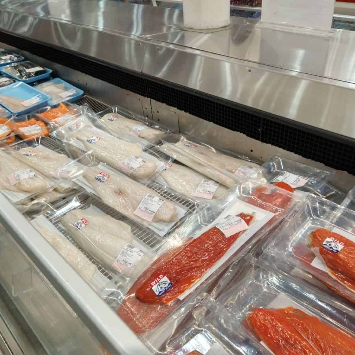 A display of fresh fish at a Costco store