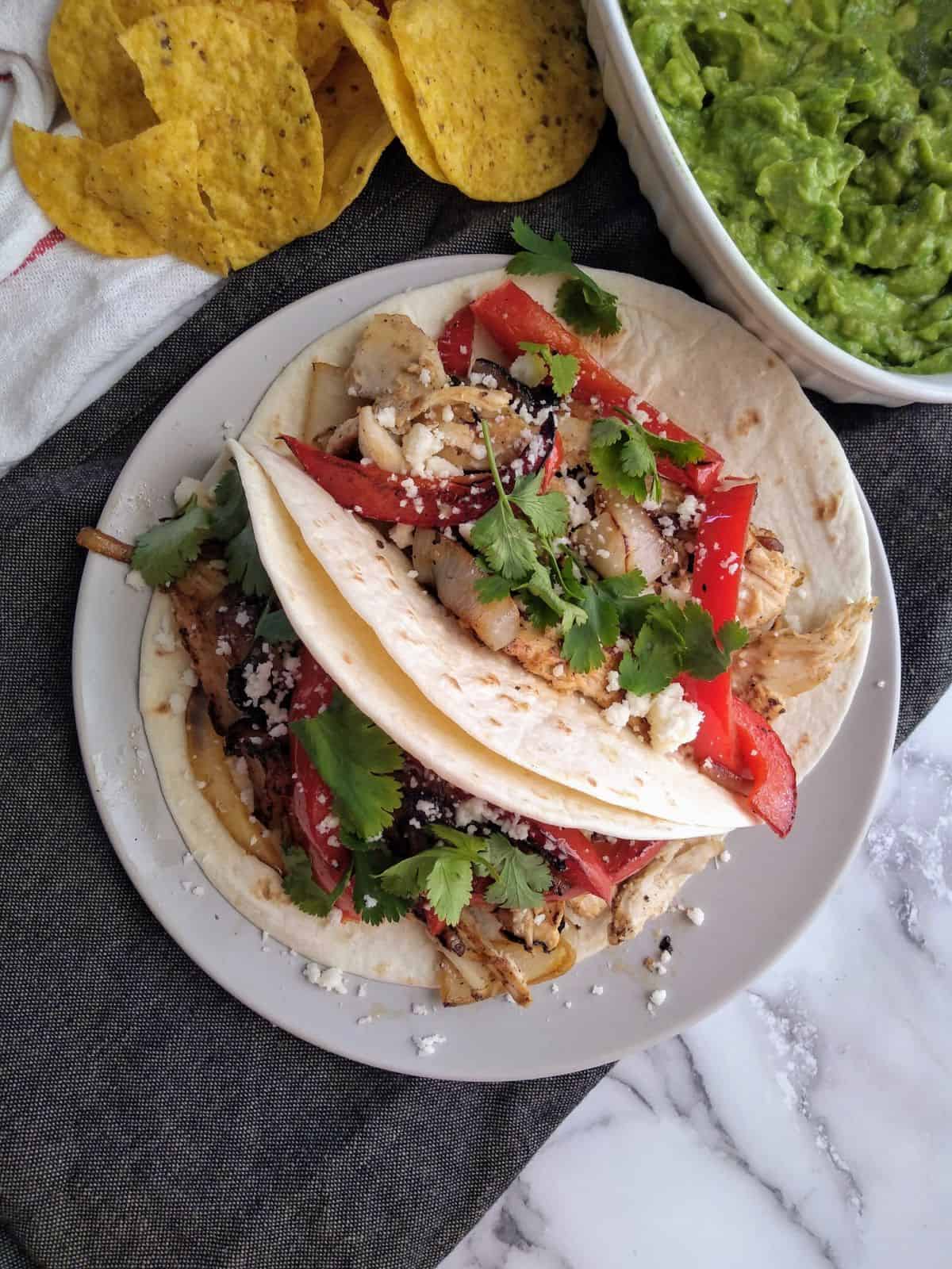 Leftover turkey used in fajitas on flour tortillas