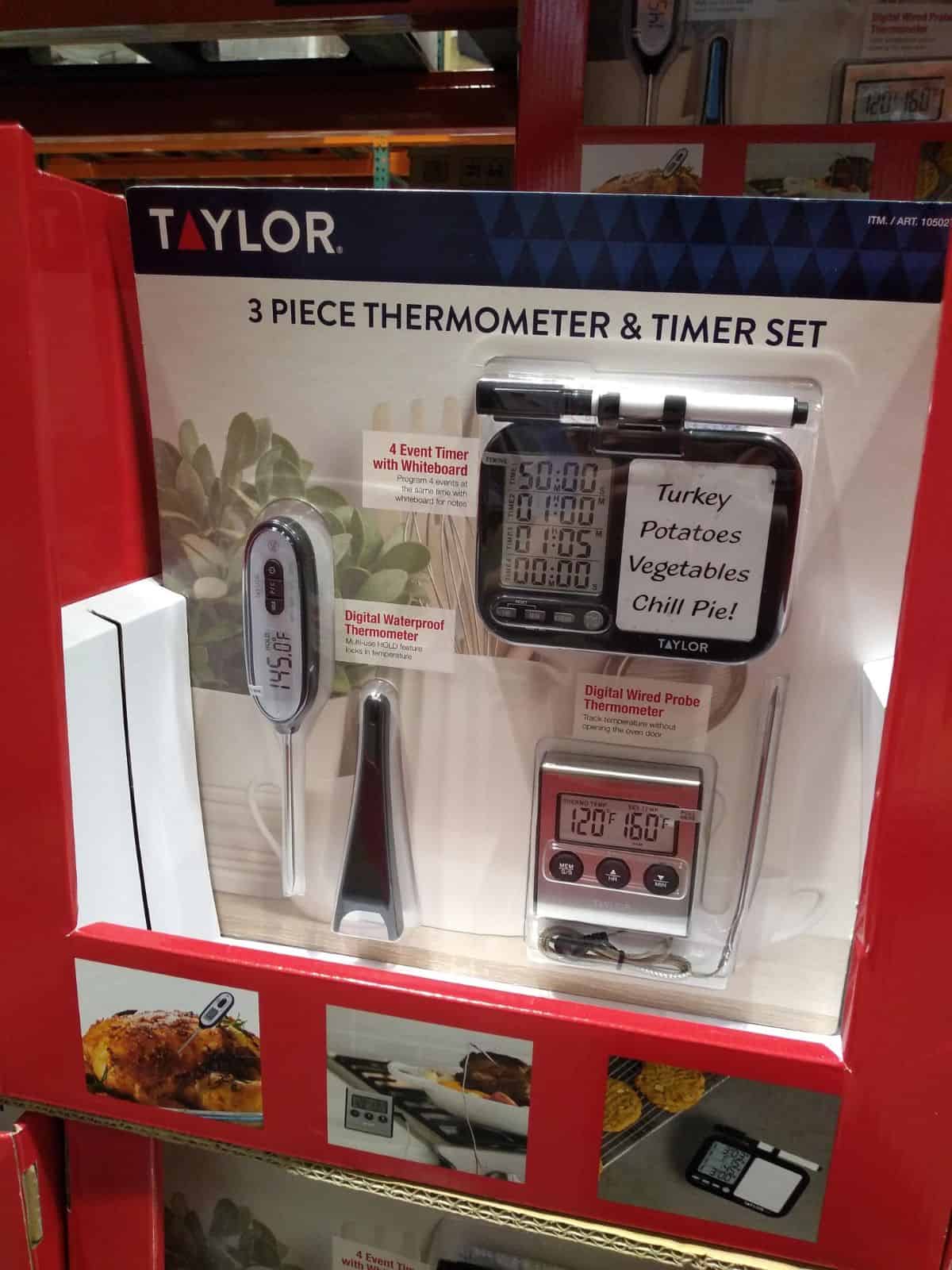 3 piece taylor thermometer & timer set on display at Costco.