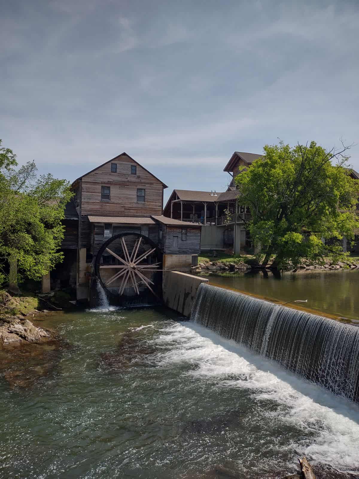 A mill overlooking the river in Pigeon Forge, Tennessee. 