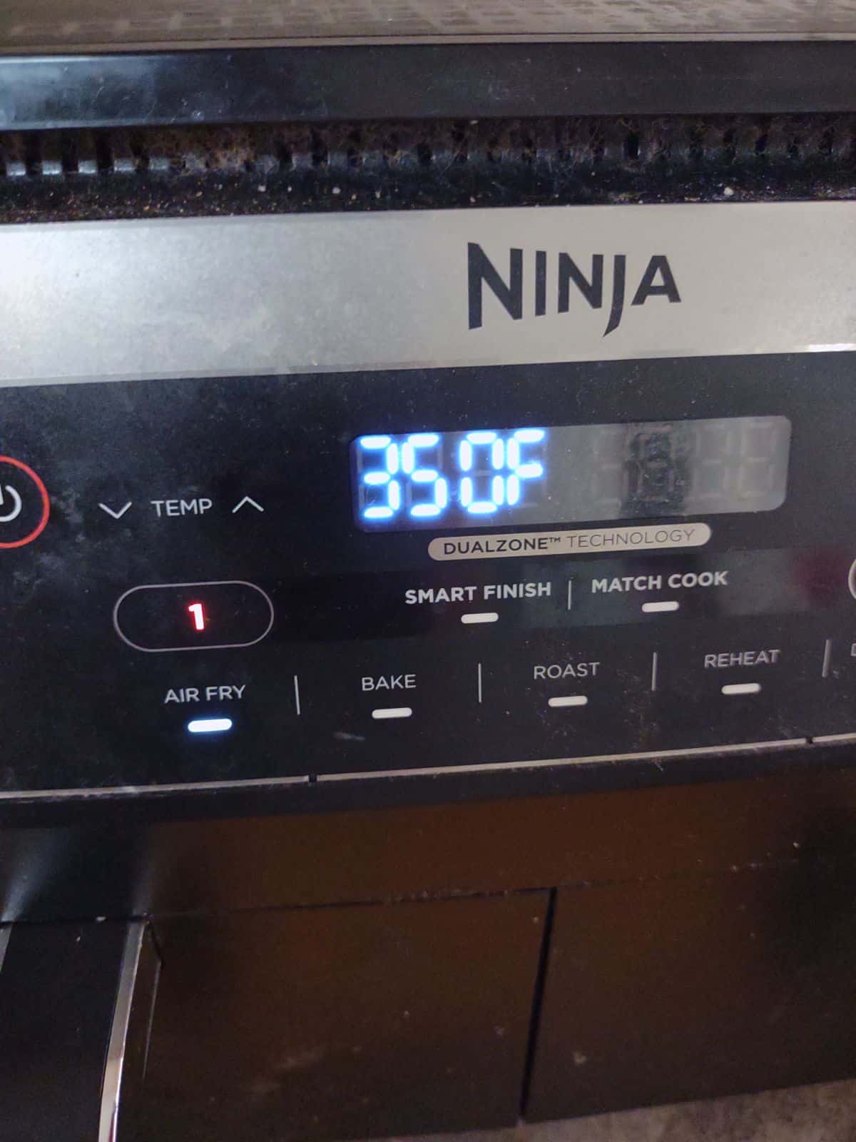 Ninja Foodi air fryer set to 350 degrees.