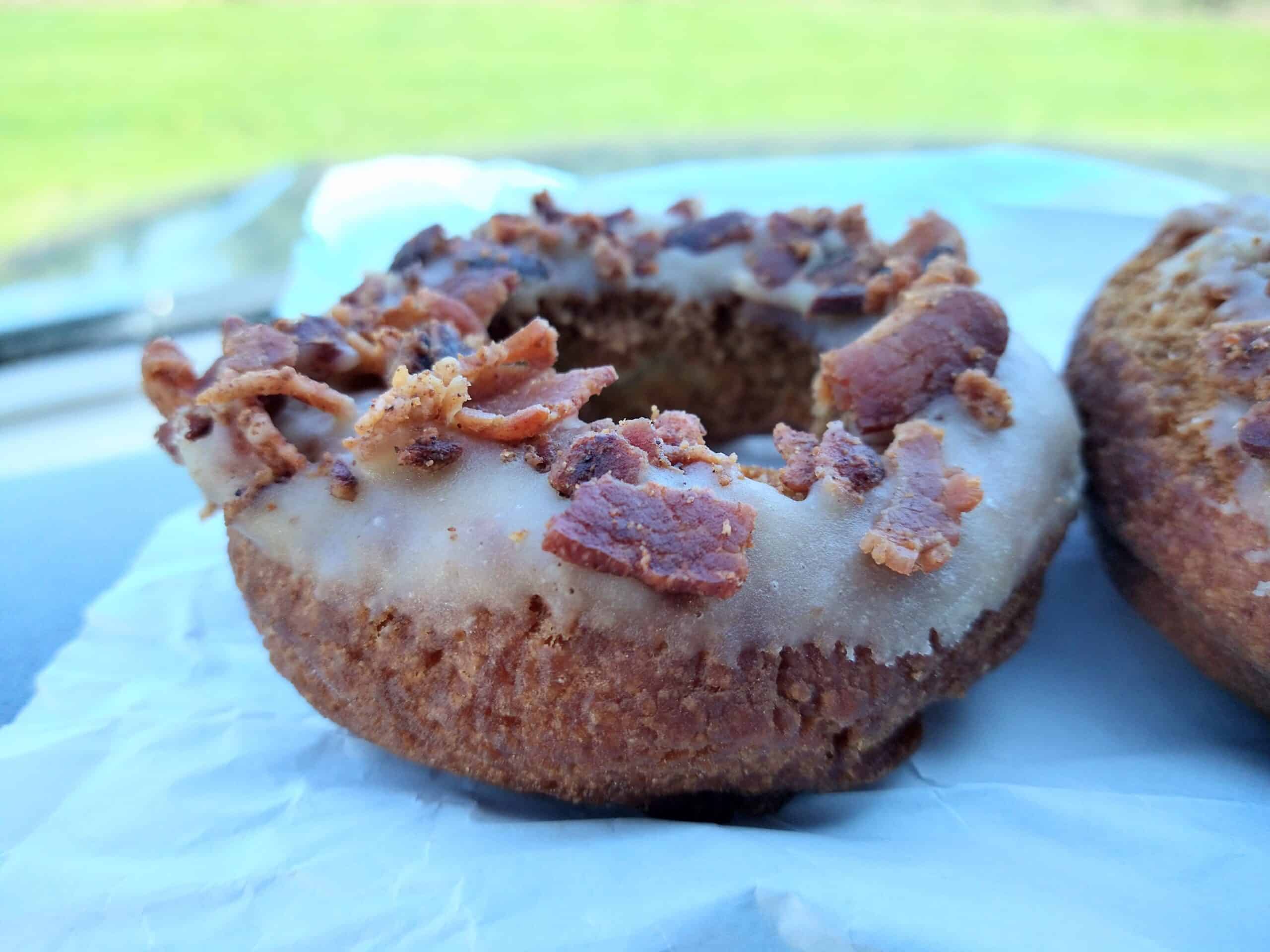 Apple cider donuts topped with bacon