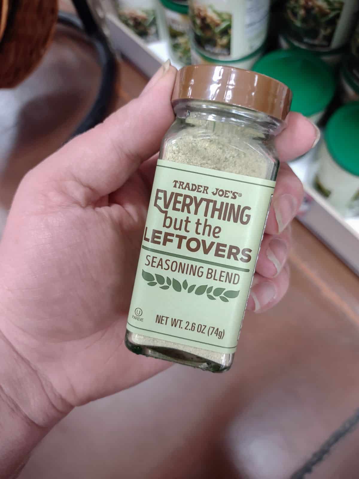 A jar of Trader Joe's Everything But the Leftovers Seasoning blend. 