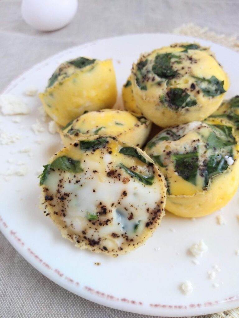 Spinach & Feta Egg Bites on a white plate