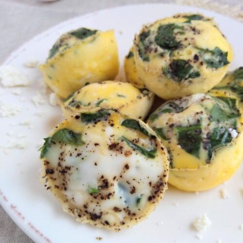 Spinach & Feta Egg Bites on a white plate